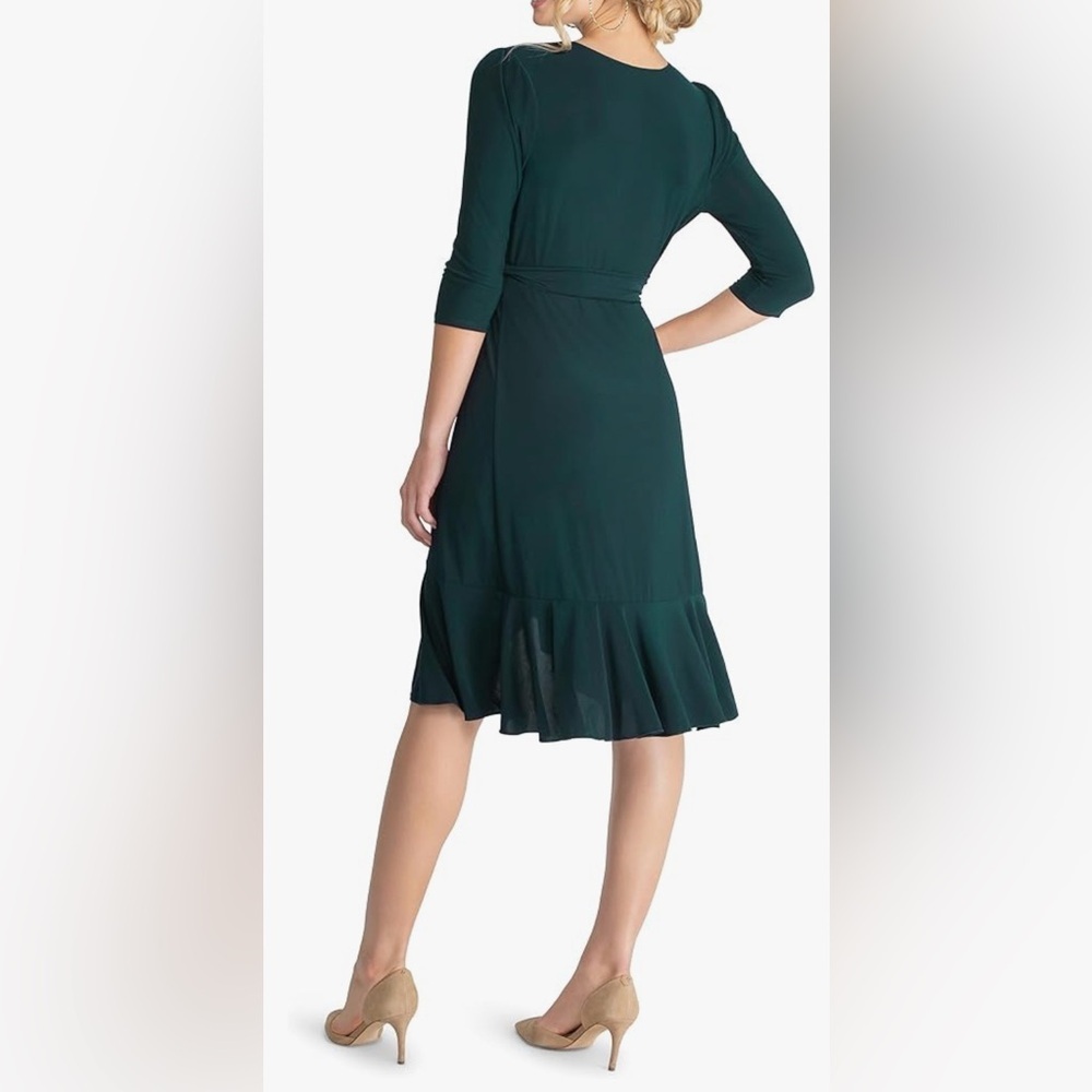 Kiyonna Whimsy Ruffled Midi Wrap Dress with Sleeves Wrap Around Style w/ Ruffles - Picture 3 of 6